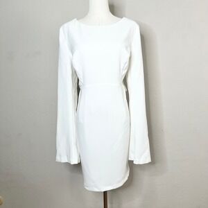 Lulus XL White Long Sleeve Bow Back Mini Dress Bridal Rehearsal Dinner NWT